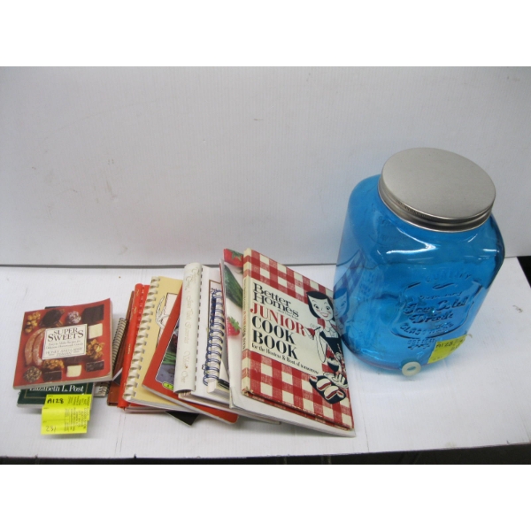 WATER DISPENSER & LOT OF ASST. COOKBOOKS