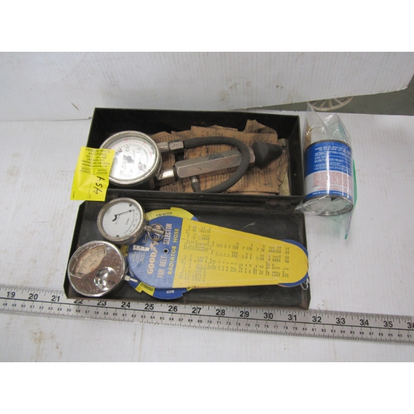 GOODYEAR FANBELT SELECTOR, VACUUM GUAGE VOLT METERS, ETC.