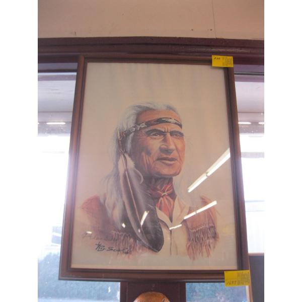 FRAMED PRINT OF CHIEF DAN GEORGE, NUMBERED, BY RAY SENFT, 1981