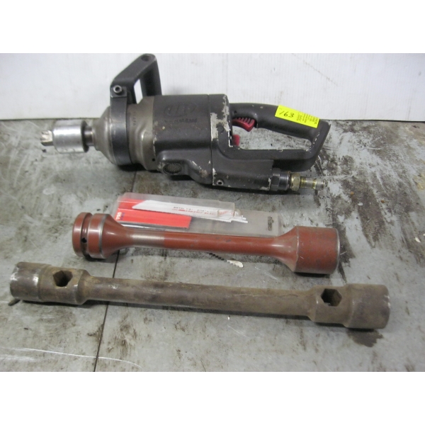 1" INGERSOLL RAND IMPACT GUN W/ 3/4" ADAPTOR & ASSTD WHEEL WRENCHES