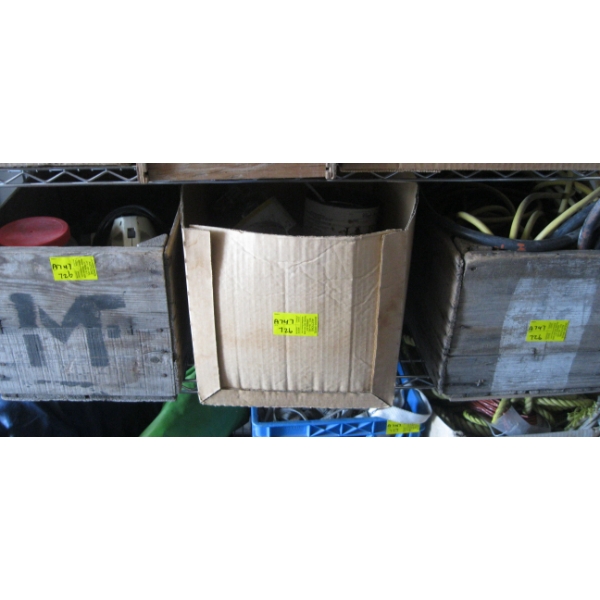 3 CONTAINERS OF MISC. EXTENSION CORD, BOLTS, SM. VACUUM, ETC.