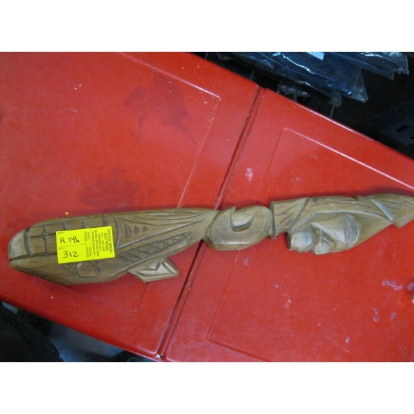 WOODEN CARVED & SIGNED INDIGENOUS WALL HANGING