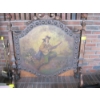 Image 1 : FIREPLACE SCREEN W/ORIGINAL PAINTING CARVED WOOD W/BRASS TRIM