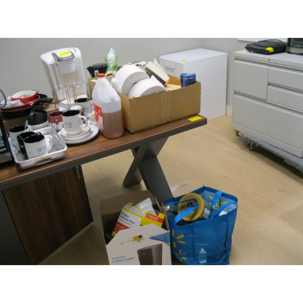 LG. LOT MISC. KEURIG MACHINE, COFFEE MUGS, KETTLE, ETC.