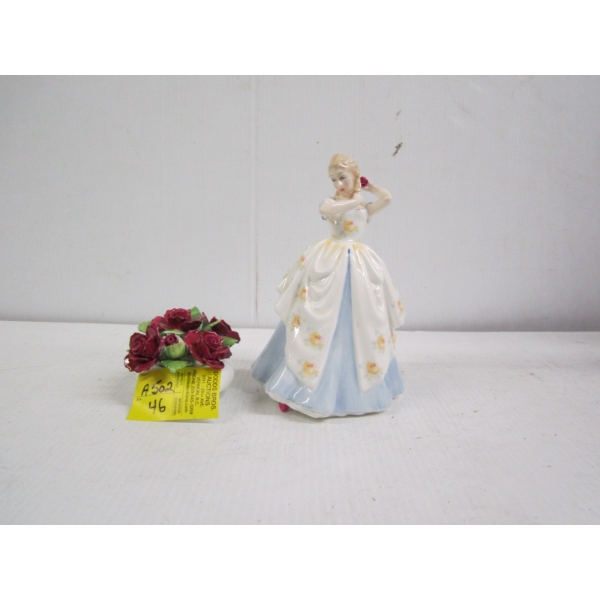 CERAMIC FLORAL & ROYAL DOULTON FIGURINE
