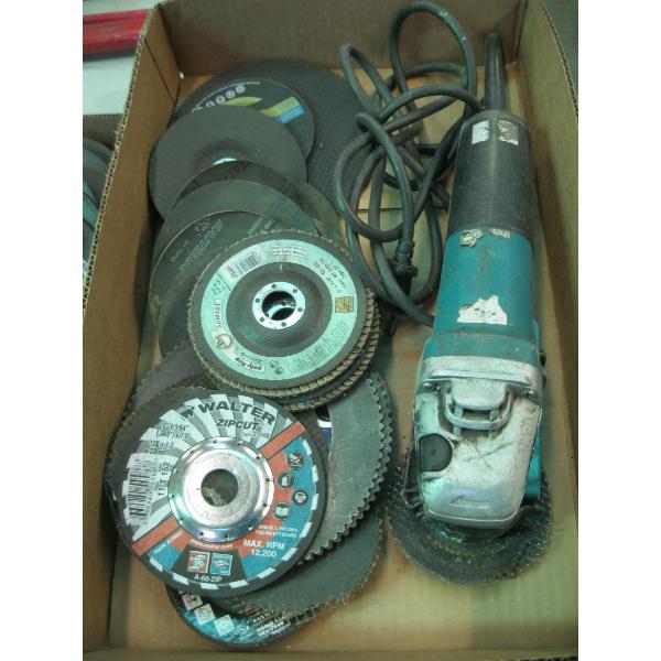 MAKITA ANGLE GRINDER, ASST. CUTTING DISCS, ETC.