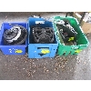 Image 1 : 3 PLASTIC BINS OF MISC. DRUM SANDER, EDGING, WHEEL CHOCKS, ETC.