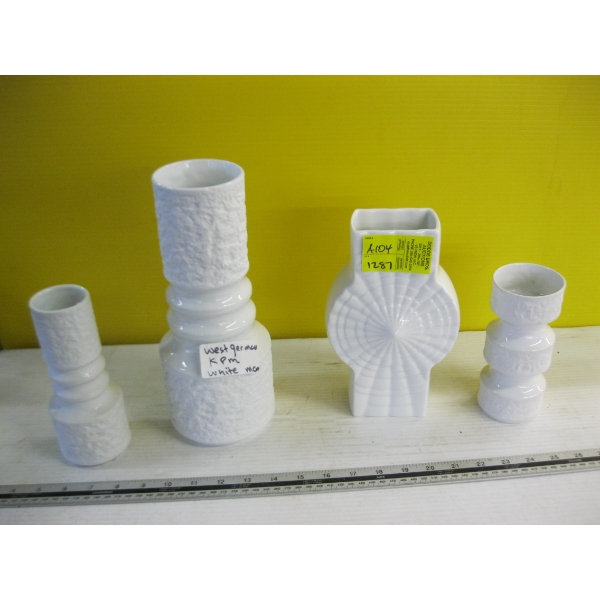 4 WEST GERMAN WHITE MCM VASES - SOME KPM