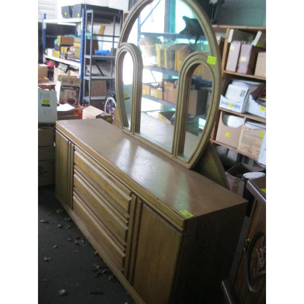 MIRRORED DRESSER & QUEEN HEADBOARD