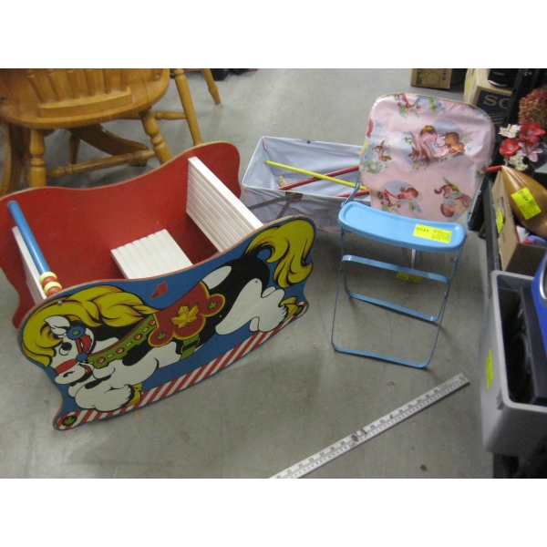 VINTAGE KIDs ROCKING TABLE & A SM. DOLL HIGHCHAIR