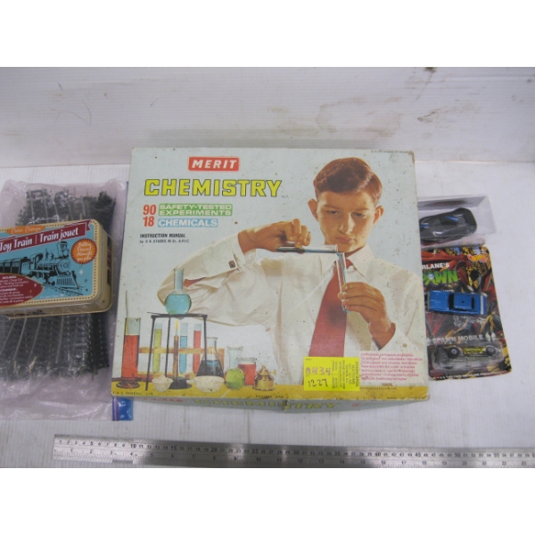 CHEMISTRY SET, DIECAST CARS, TRAIN TRACK, ETC.