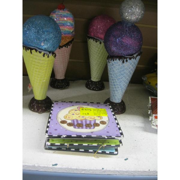 4 ICE CREAM HOLDERS & 3 PLATES