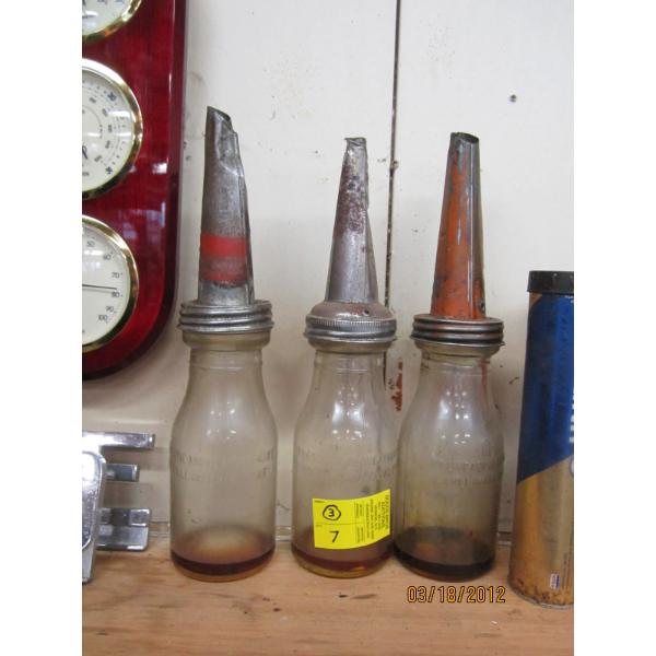 3 GLASS OIL BOTTLES W/SPOUTS