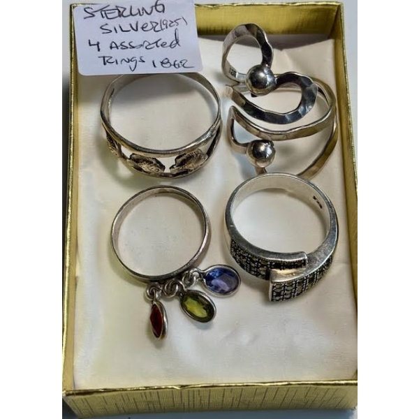 4 - STERLING .925 SILVER RINGS - 18G