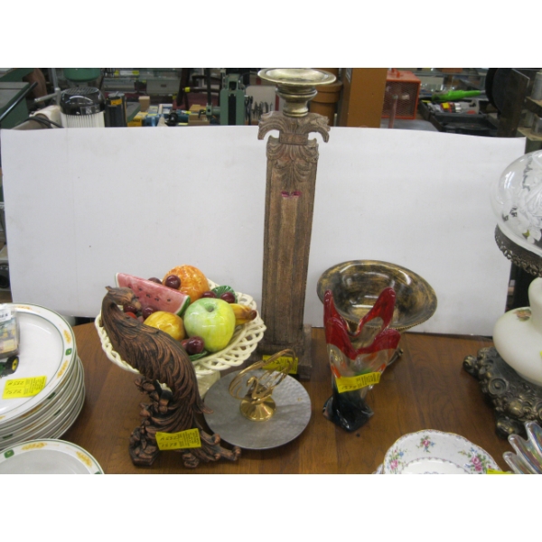 MISC. GLASS VASE, CERAMIC FRUITBOWL, CANDLEHOLDERS, ETC.