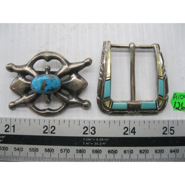 2 SILVER & TURQUOISE NAVAJO BELT BUCKLES