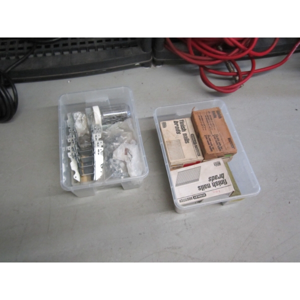 2 BINS OF FINISHING NAILS, ETC.