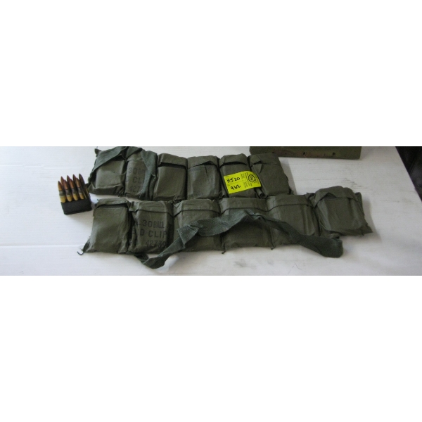 2 VINTAGE MILITARY 30 CALIBER AMMO BELTS - CAL 30 BALL M2 - 8 ROUND FULL CLIPS