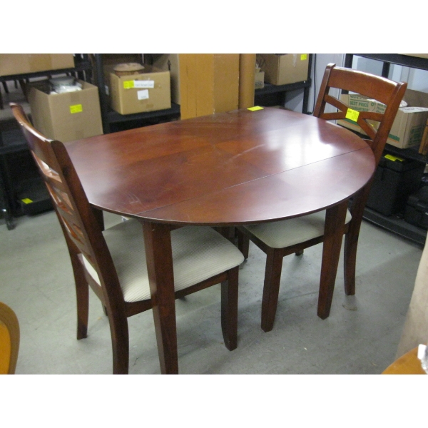 SM. DROPLEAF DINETTE TABLE W/2 UPHOLSTERED CHAIRS