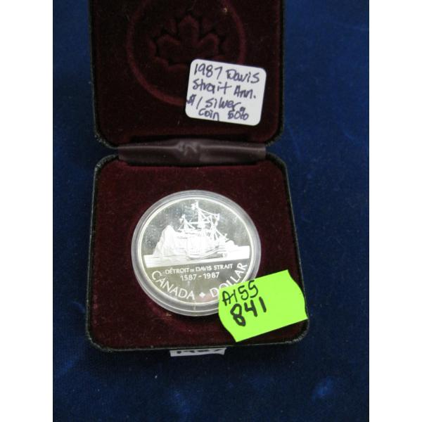 1987 DAVIS STRAIT $1 SILVER COIN, 50%