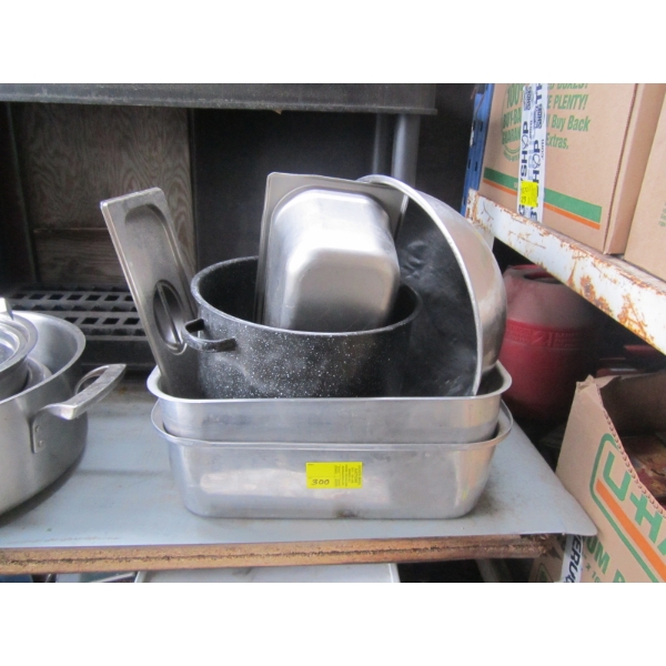 1 LG. ROASTING POT, STAINLESS BOWL, ETC.