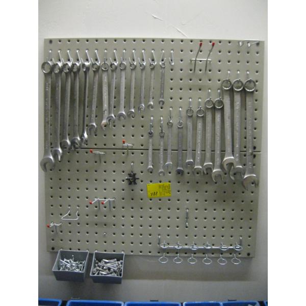 WALL MOUNT METAL PEGBOARD W/HOOKS & SAE & METRIC WRENCHES