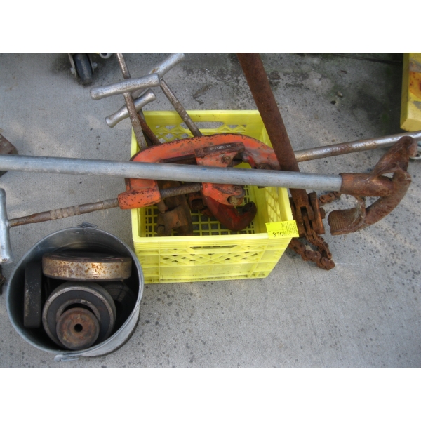 BASKET W/MISC. PIPE CUTTERS, PIPE BENDERS, ETC.