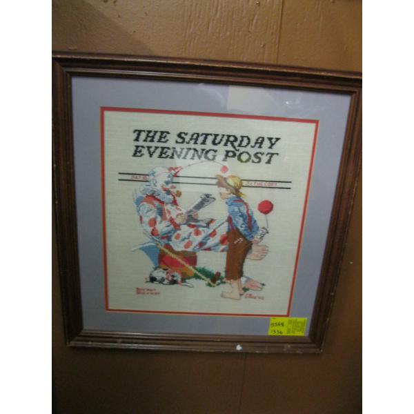 SATURDAY EVENING POST FRAMED NEEDLEPOINT