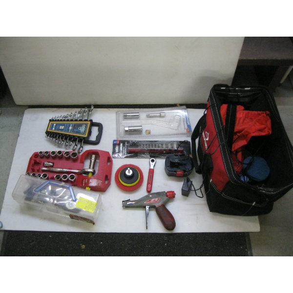 BAG OF MISC. WRENCHES, SOCKETS, ETC.