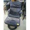 Image 1 : BLUE LEATHER SWIVEL CHAIR & FOOTSTOOL