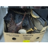 Image 1 : BOX W/MISC: DINOSAUR, CD STAND, CERAMIC PLATE, FISH, CARVED HEAD