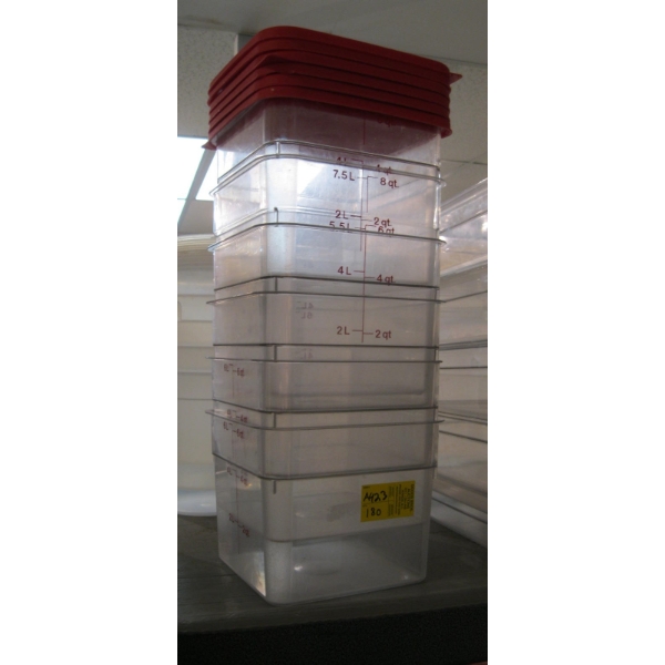 6 PLASTIC CONTAINERS W/LIDS - 6 & 8 QT