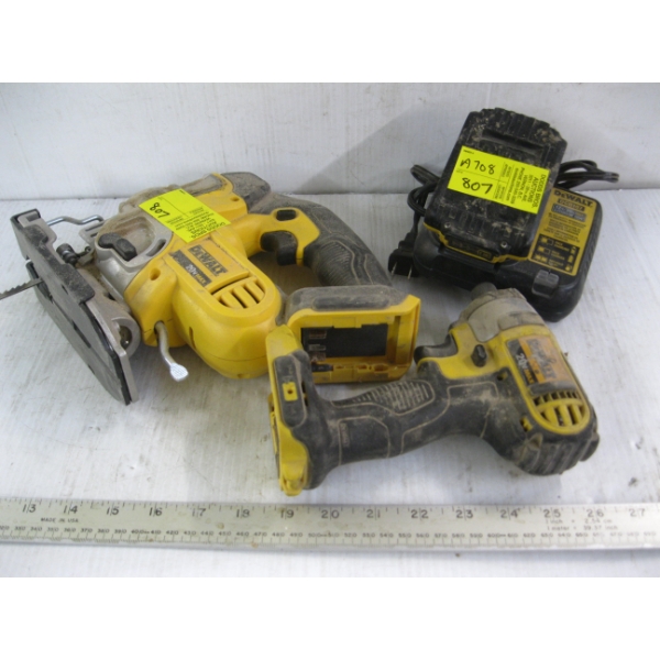 DEWALT 20V IMPACT GUN, JIGSAW, BATTERY & CHARGER