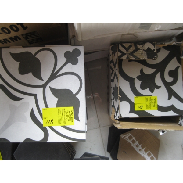 2+ BOXES OF DECORATIVE WHITE & BLACK WALL TILE
