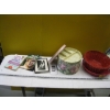 Image 4 : GLASSWARE & STACK OF BASKETS & LIDDED ROUND CONTAINER
