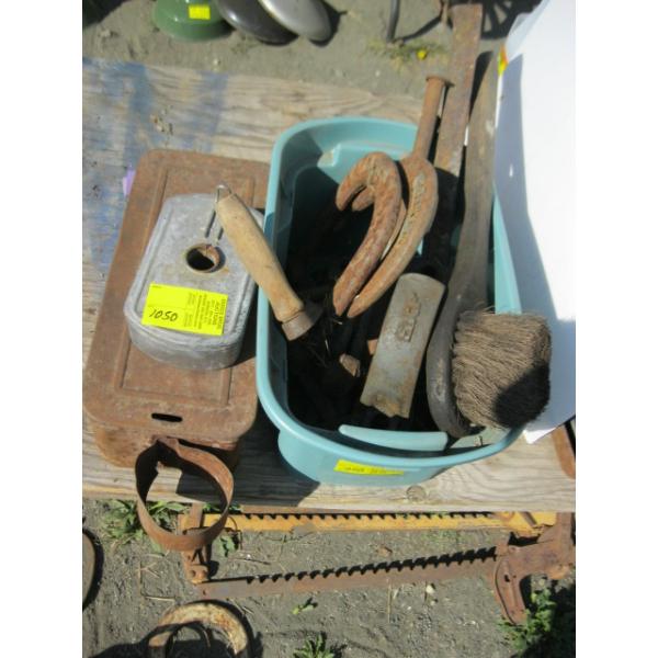 MISC. HORSESHOES, BEARING BRUSH, ETC.