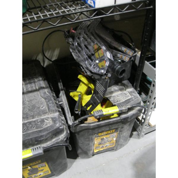 DAMAGED DEWALT TOOLBOX W/SAWGUARDS, PAINT ROLLERS, ETC.