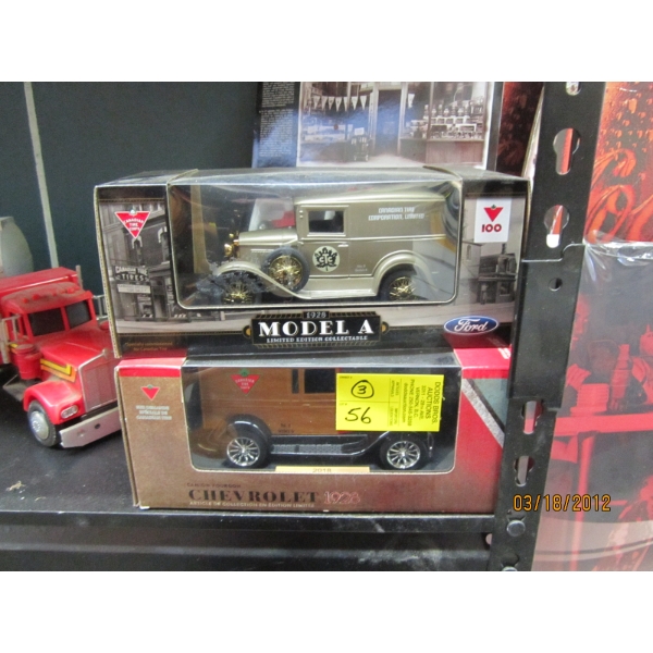2 LG. DIECAST CANADIAN TIRE TRUCKS & 75TH ANNIVERSARY CANADIAN TIRE MINI DIECAST SET