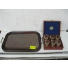 Image 1 : CASED BOX W/6 GLASS EGG CUPS & GLASS SERVING TRAY