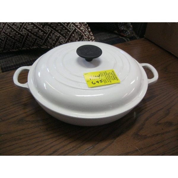 LECREUSET ENAMEL SHALLOW LIDDED POT, MADE IN FRANCE