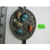 Image 1 : SILVER TURQUOISE & CORAL STONES W/NAIL NAVAJO BOLO TIE, STAMPED H