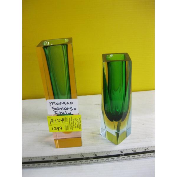2 MURANO SOMMERSO ITALIAN GLASS VASES