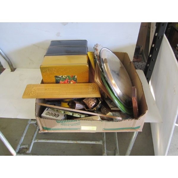 MISC. PLACEMATS, TRAYS, CRIBBAGE BOARD, ETC.