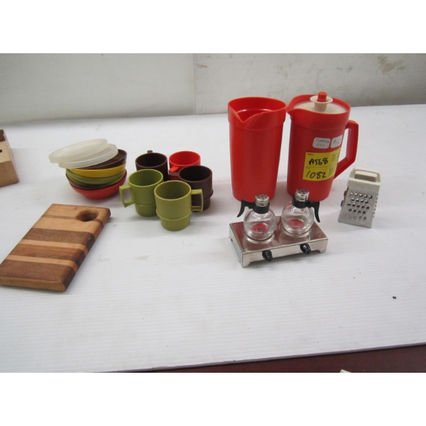 MINIATURE TUPPERWARE, CUTTING BOARD, HOTPLATE ETC.