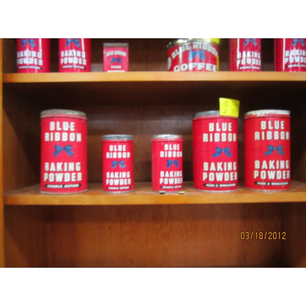 5 BLUE RIBBON BAKING POWDER TINS