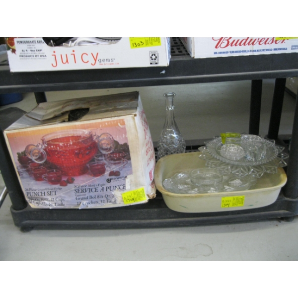 PUNCH SET & ASST. GLASSWARE, CRYSTAL, ETC.