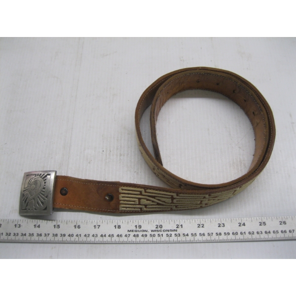 LEATHER BELT W/BUCKLE - PITEADO WORK, OLD MEXICAN