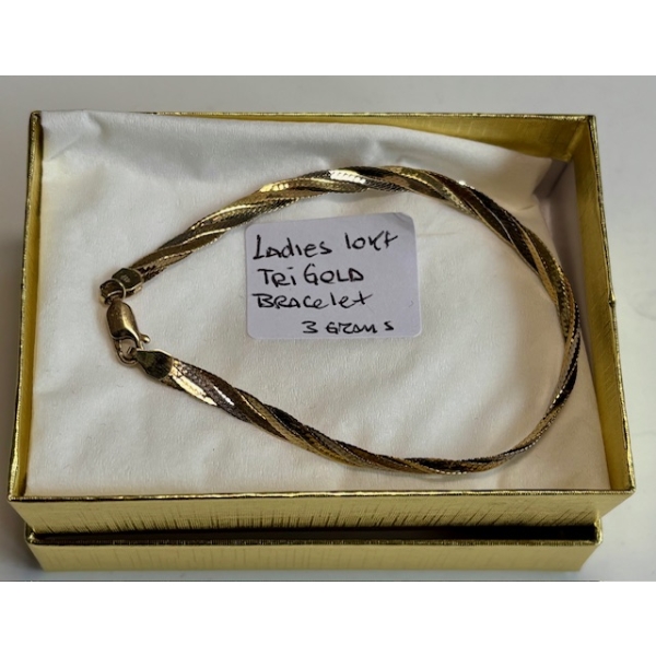 LADIES 10KT TRI GOLD BRACELET, 3G