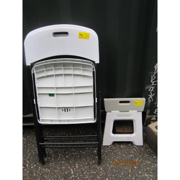 2 FOLDING CHAIRS & A FOLDING STOOL
