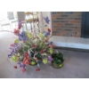 Image 1 : BRASS CONTAINER W/ASST. ARTIFICIAL FLOWERS